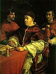 Raffael. Paavst Leo X koos kardinalide Giulio de Medici ja Luigi de Rossiga. 1518-19.