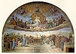 Raffael. Dispuut. 1510-1511. Stanza della Segnatura Vatikanis.